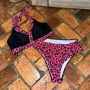 SHEIN Pink Leopard Cheetah Bikini Swimsuit